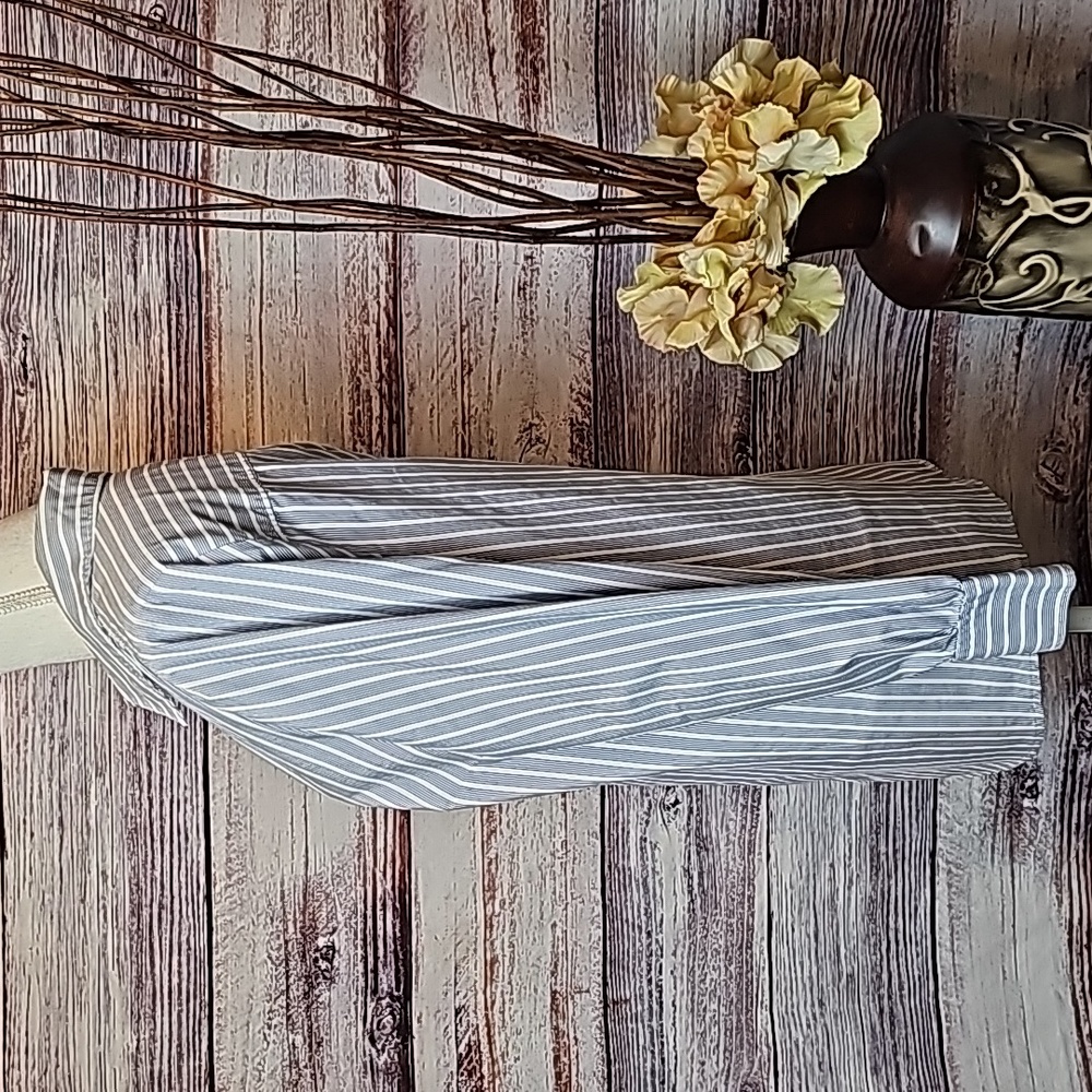 AVENUE THE BEDFORD PLUS SIZE BLUE WHITE STRIPED BUTTON-UP BLOUSE - Picture 7 of 13